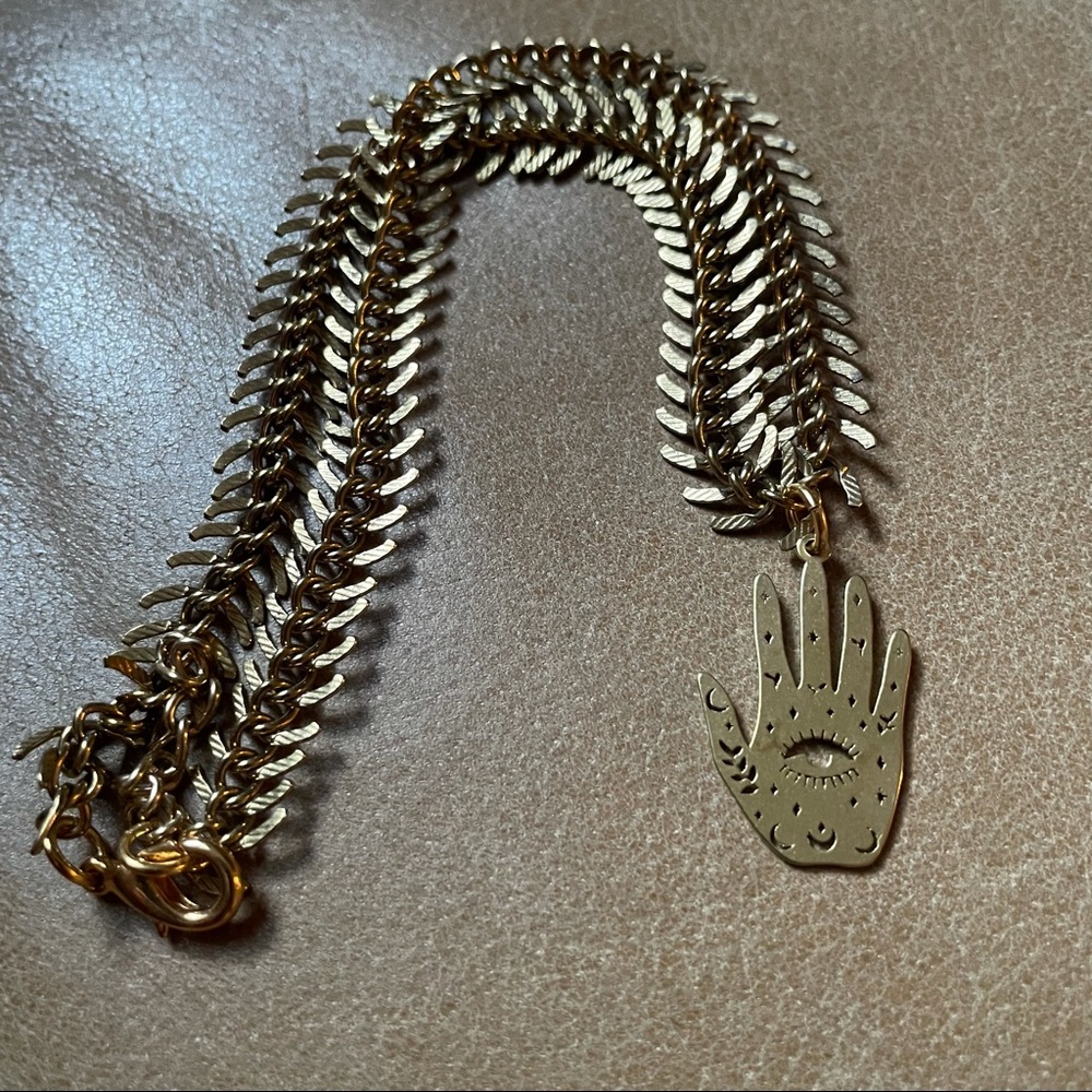 Fishbone chain hamsa pendant charm choker necklace